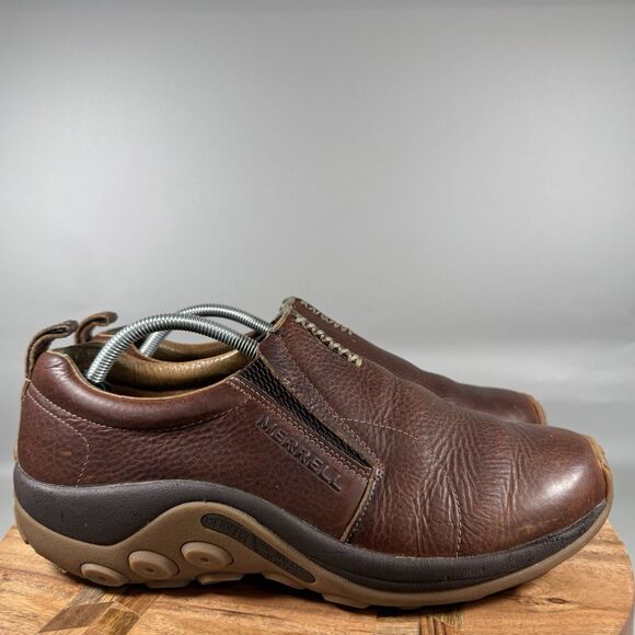Merrell Jungle Moc Mens 11.5 Brown Leather Slip On Hiking Trail Shoes - Picture 1 of 8